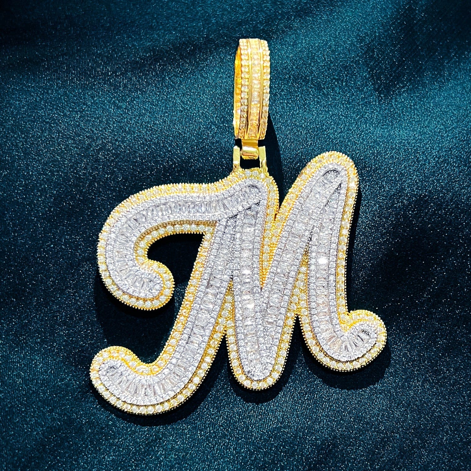 VVS Jewelry hip hop jewelry Gold Color / A Icy Custom Big Initial Cursive Letter Pendant