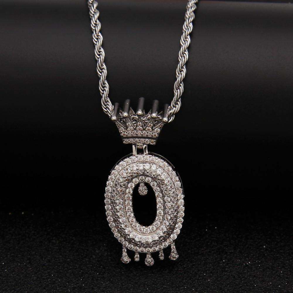 VVS Jewelry hip hop jewelry Gold/Silver Crown Ice Drip Bubble Initial Letter Pendant Necklace