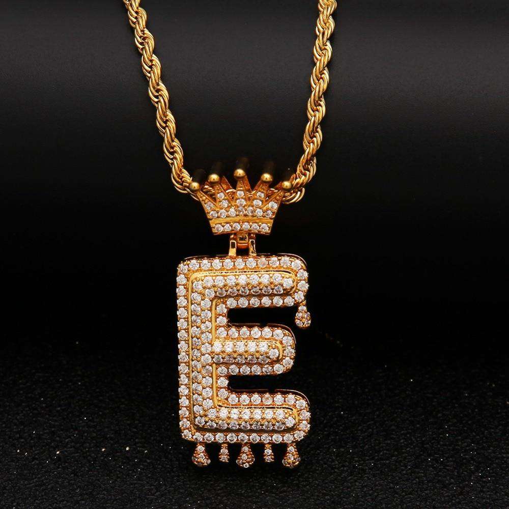 VVS Jewelry hip hop jewelry Gold/Silver Crown Ice Drip Bubble Initial Letter Pendant Necklace