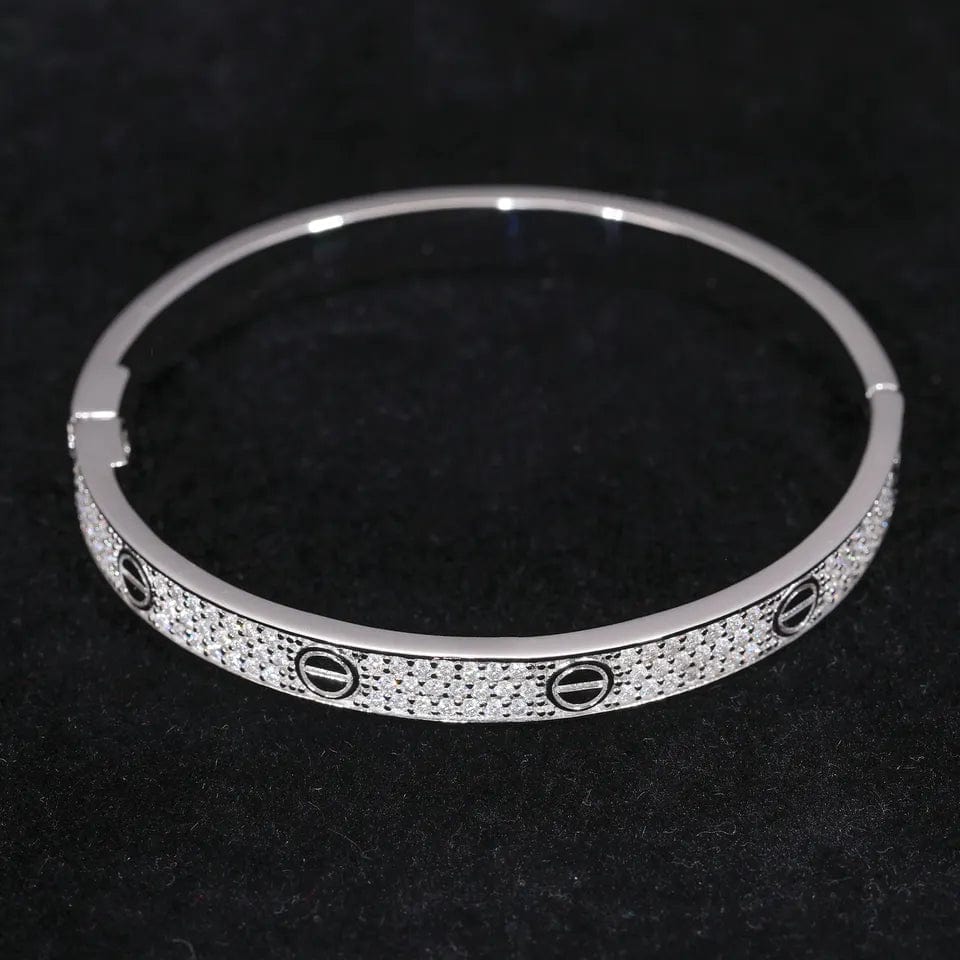 VVS Jewelry hip hop jewelry Silver / 7inches(17.5cm) 925 Sterling Silver VVS Moissanite Screw Love Bracelet Bangle