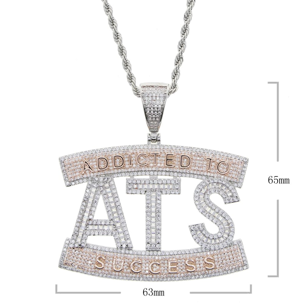 VVS Jewelry hip hop jewelry Two-tone Addicted to Success "ATS" Baguette Pendant Chain