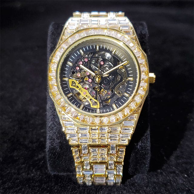 VVS Jewelry hip hop jewelry Two-tone Iced Men's Mechanical Baguette Watch