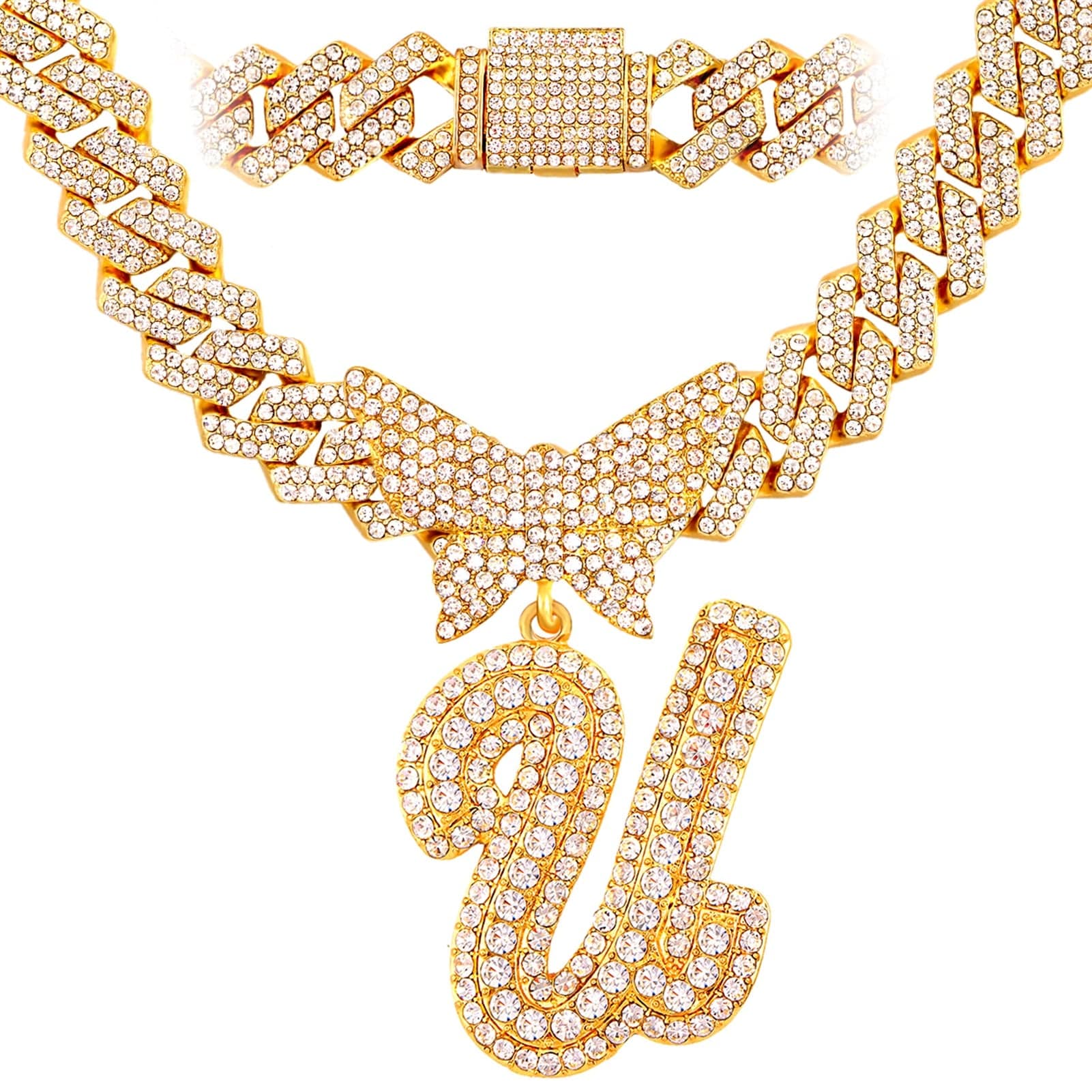 VVS Jewelry hip hop jewelry U / Gold Bling Butterfly Letter Cuban Link Chain