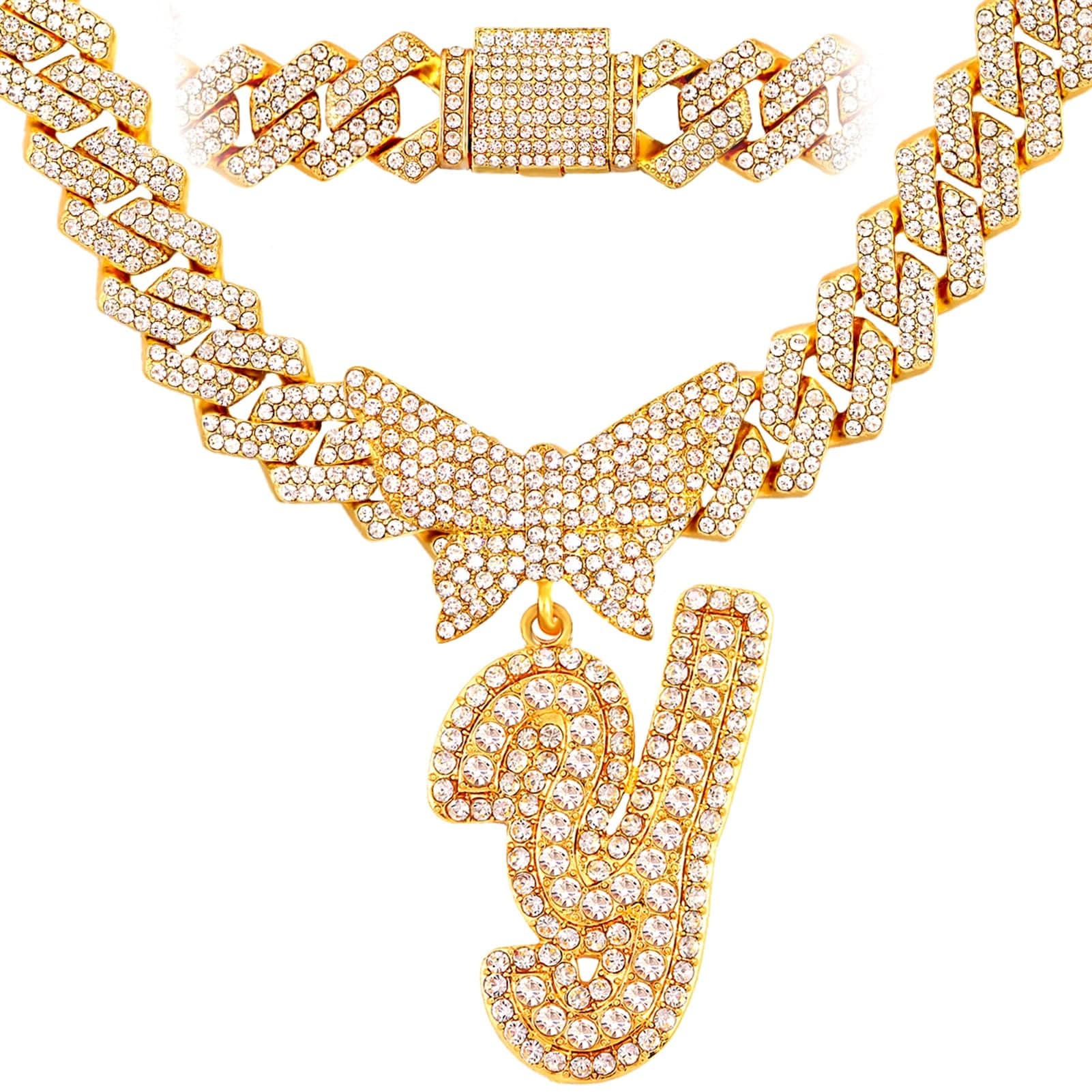 VVS Jewelry hip hop jewelry Y / Gold Bling Butterfly Letter Cuban Link Chain