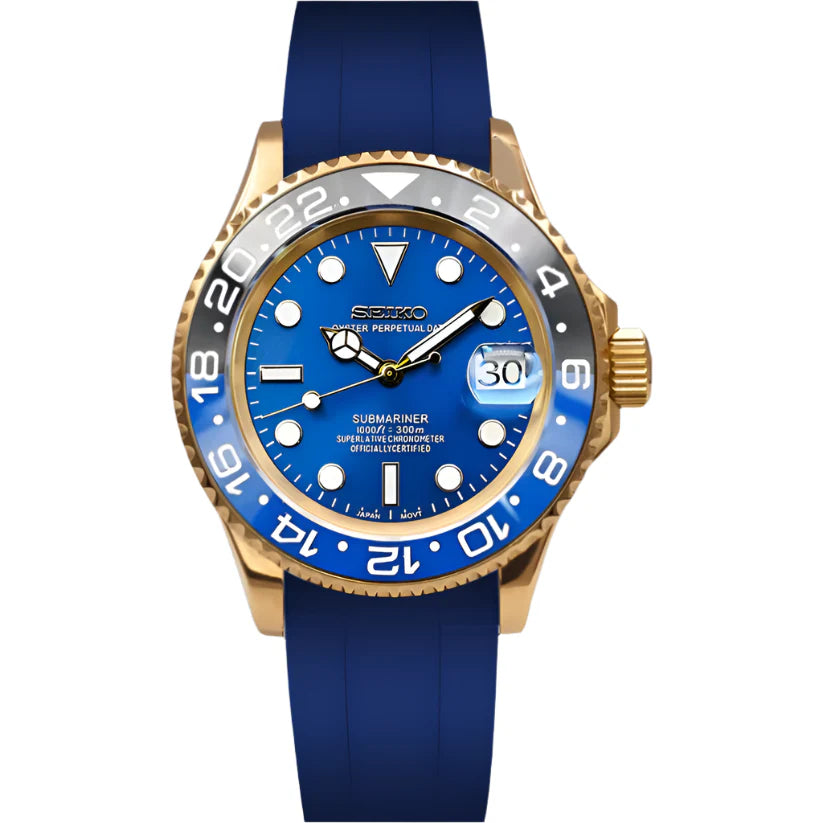 Seiko Mod Submariner | Gold Blue Rubber