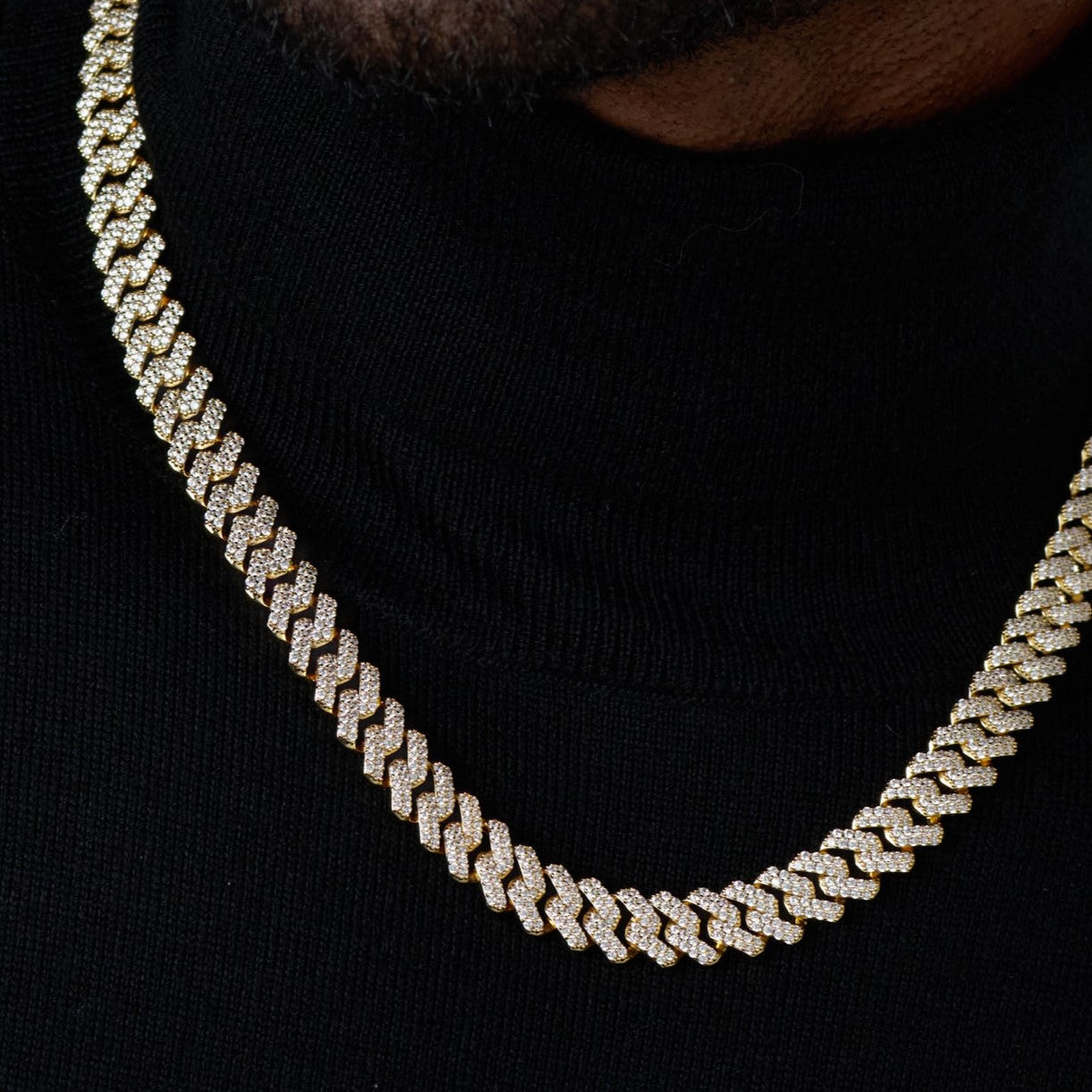 Iced Prong Cuban Chain (Gold) - 12mm