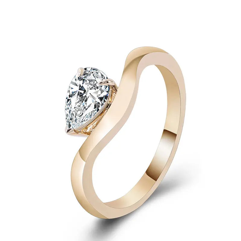 14K Solid Yellow Gold Moissanite Engagement Ring