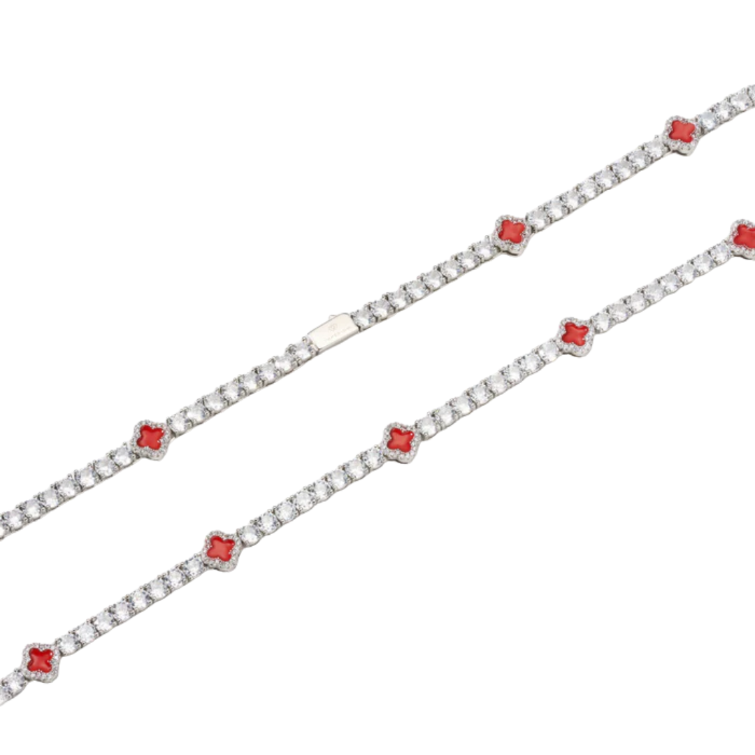 Red Clover Tennis Chain (Silver) - 4mm