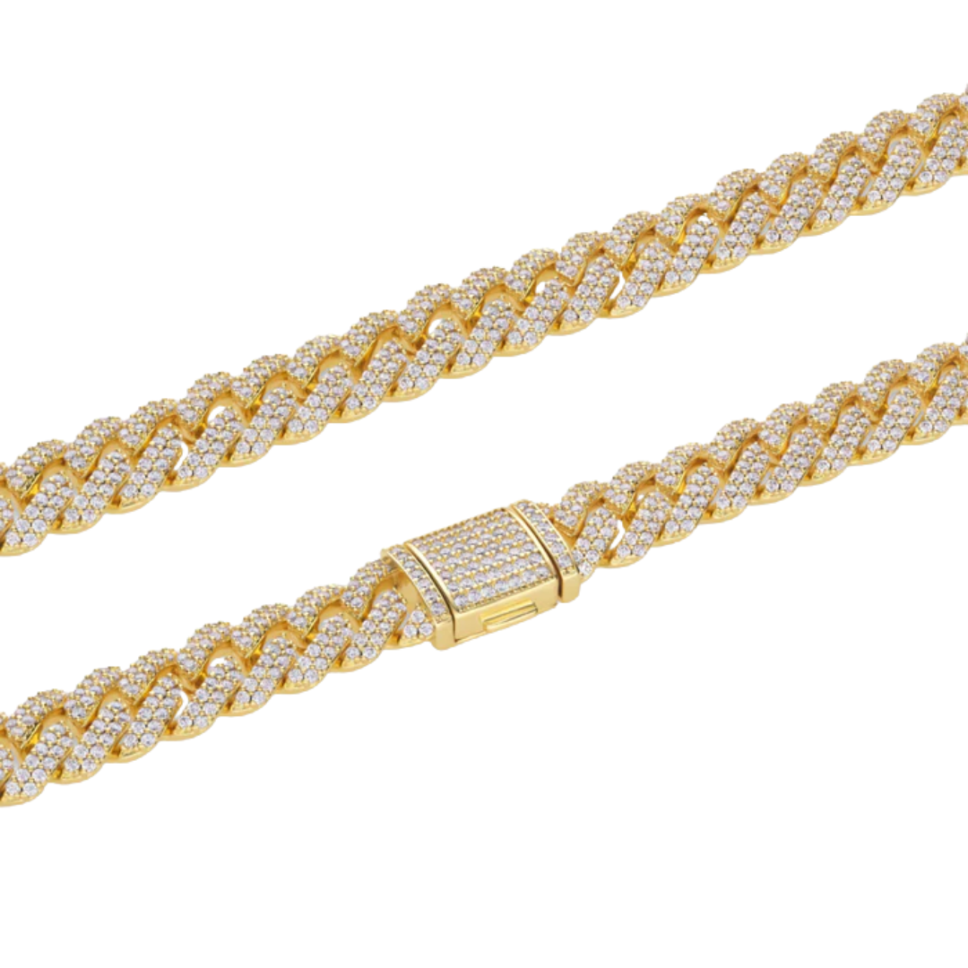 Iced Prong Cuban Chain (Gold) - 12mm