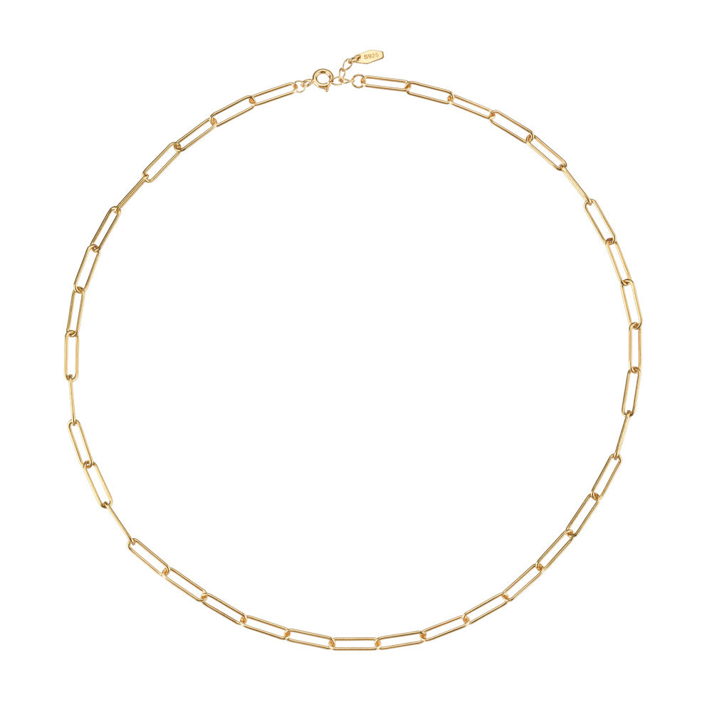 VVS Jewelry Paperclip Link Chain Necklace - .925 Sterling Silver & 18k Gold