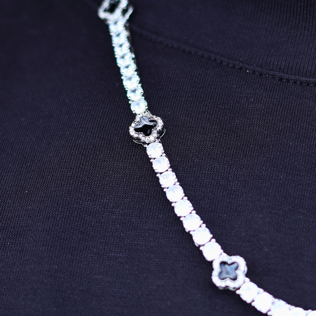 Black Clover Tennis Chain (Silver) - 4mm