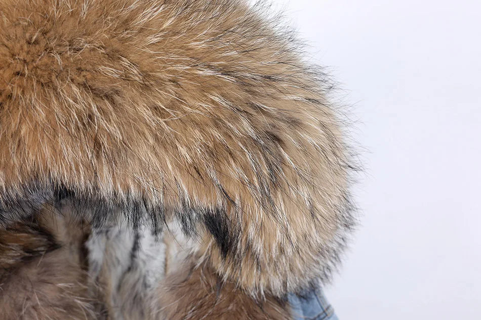 Real Rabbit Fur Denim Jacket