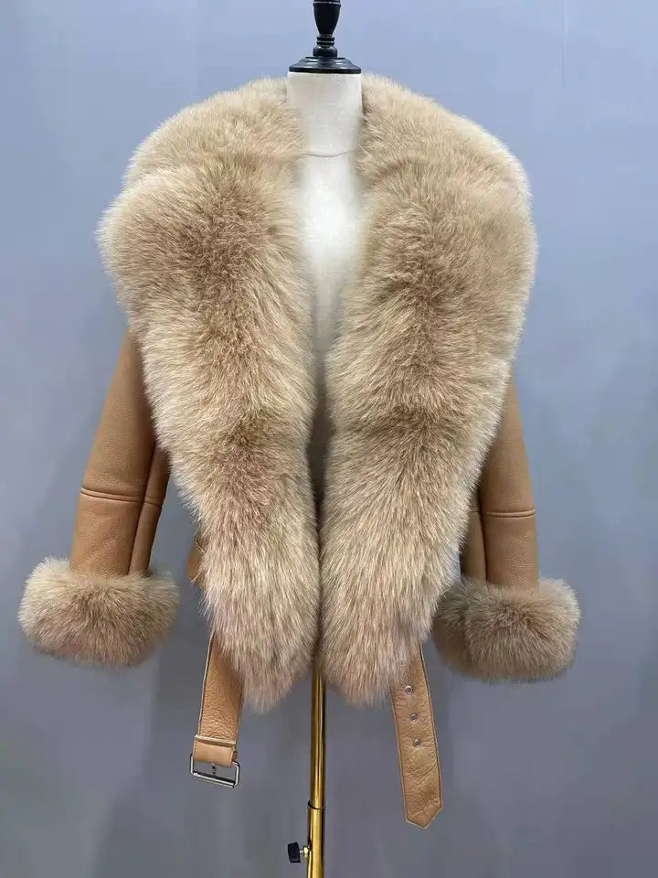 Luxury Genuine Fox Fur Leather Jacket