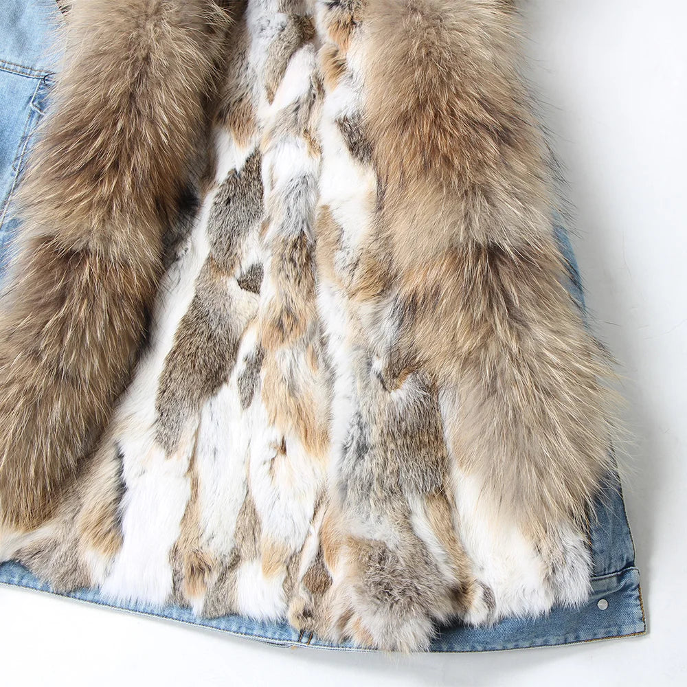 Real Rabbit Fur Denim Jacket
