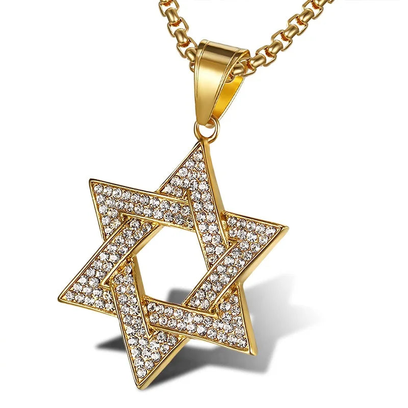 Double Row Iced Out Jewish Star of David Necklace
