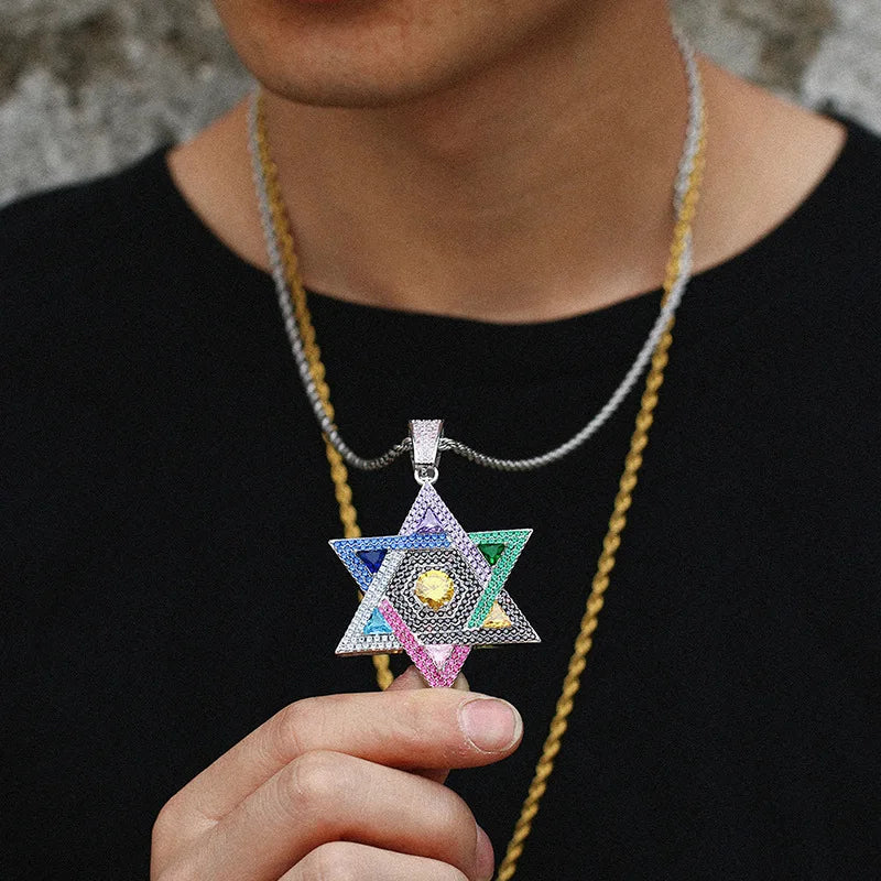Blingy Iced Out Multicolour Star of David Necklace