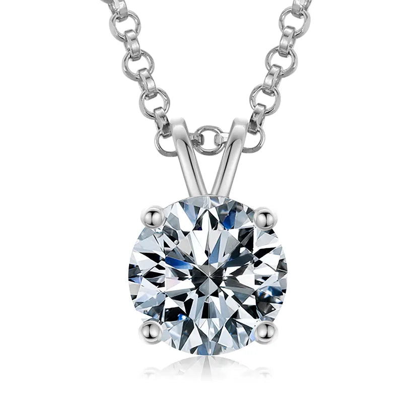 Harlembling 925 Sterling Silver Moissanite Solitaire Pendant Necklace – 1ct Round White Stone, GRA Certified, Passes Diamond Tester