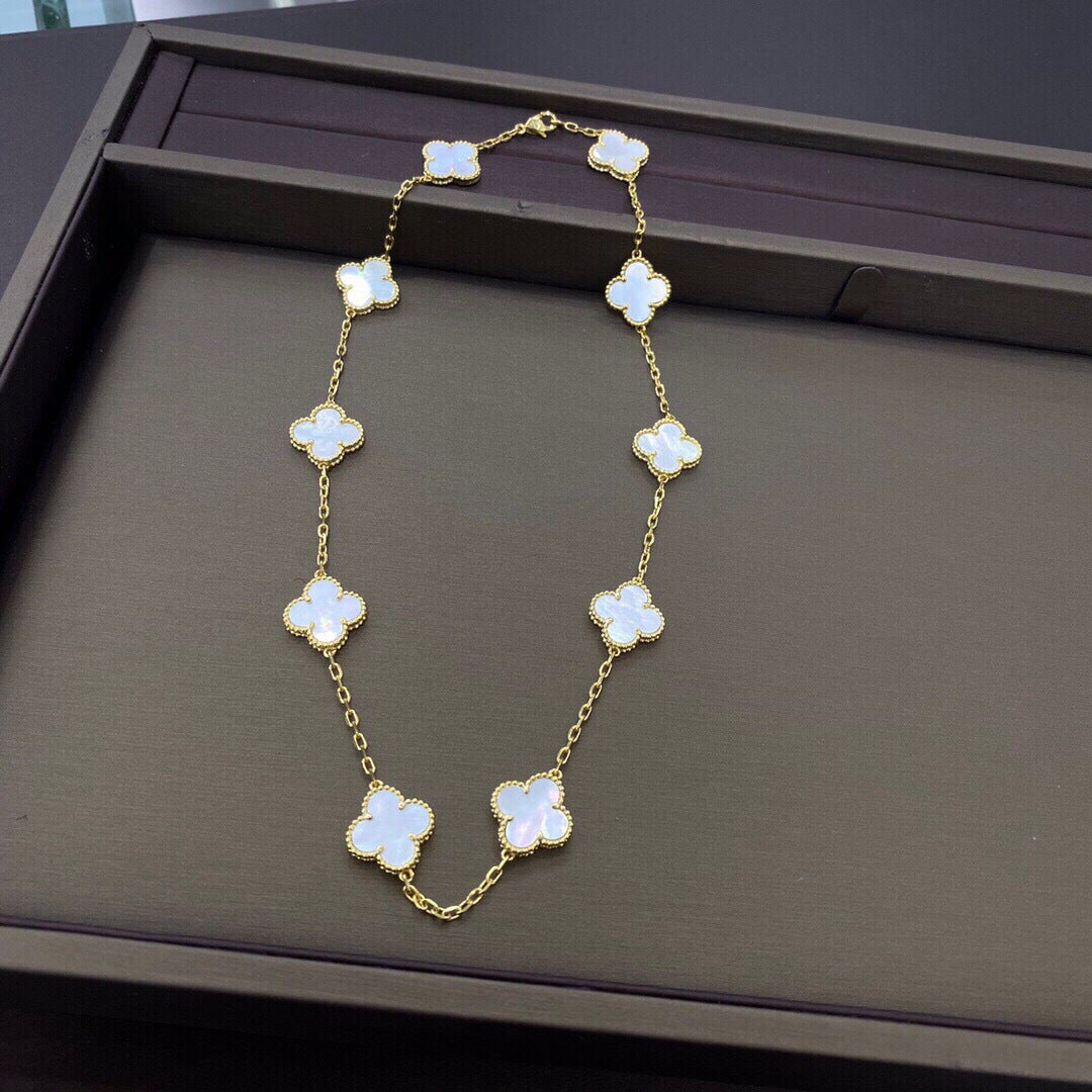 White Mother of Pearl Clover Necklace - 18k Gold & 925 Sterling Silver