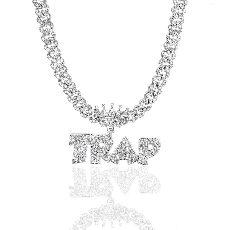 Iced Out TRAP Letter Pendant + Cuban Chain