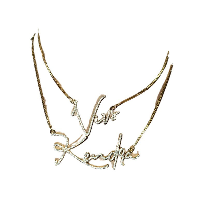 Custom diamond name necklace stainless steel English letters