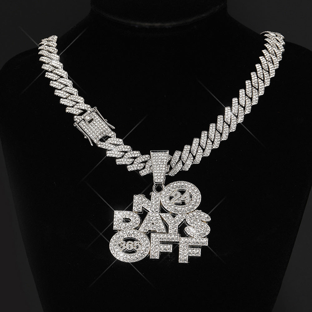 No Days Off Iced out Cuban Pendant Necklace