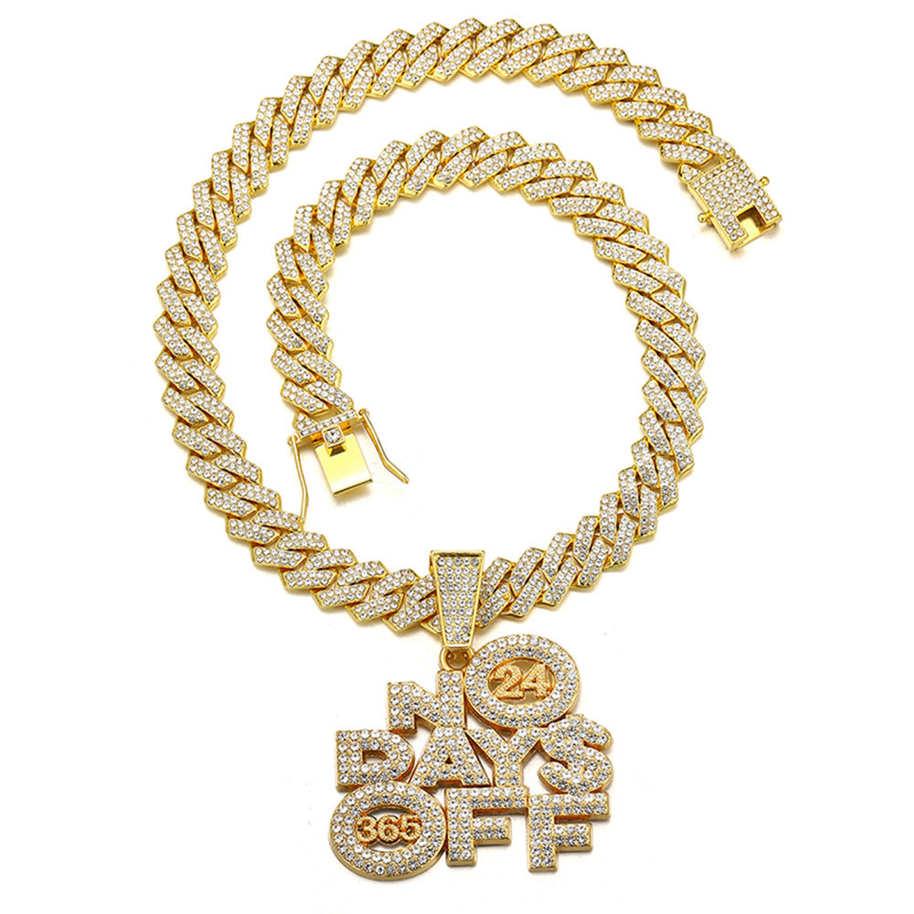 No Days Off Iced out Cuban Pendant Necklace