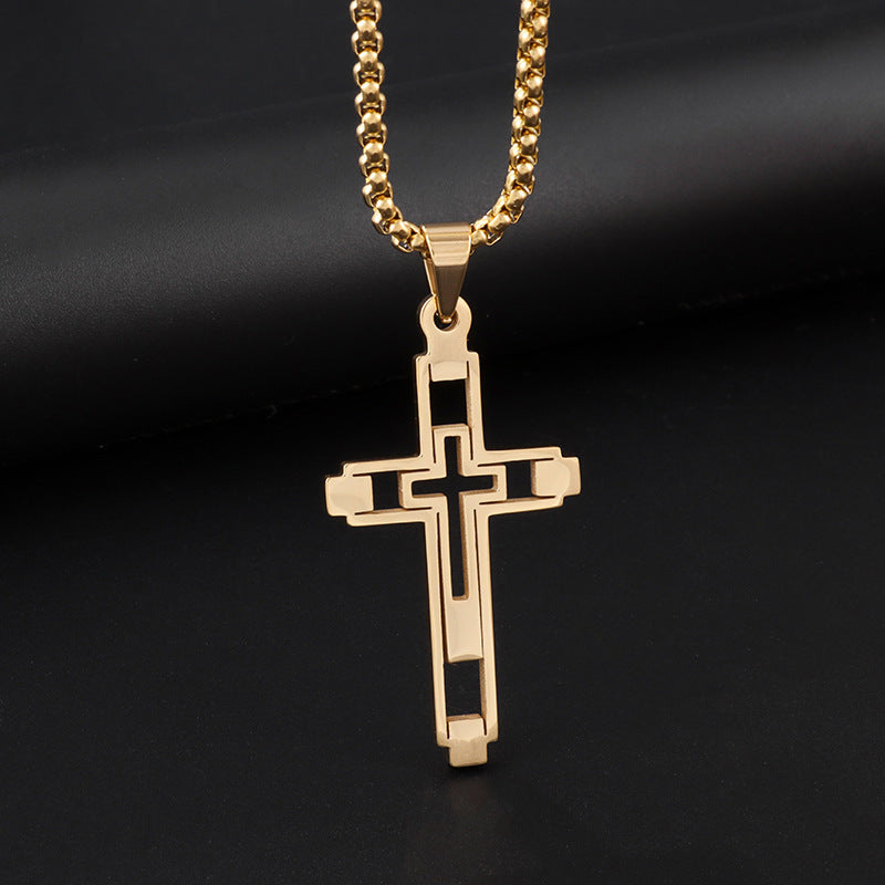Stainless Steel Hollow Cross Pendant Necklace