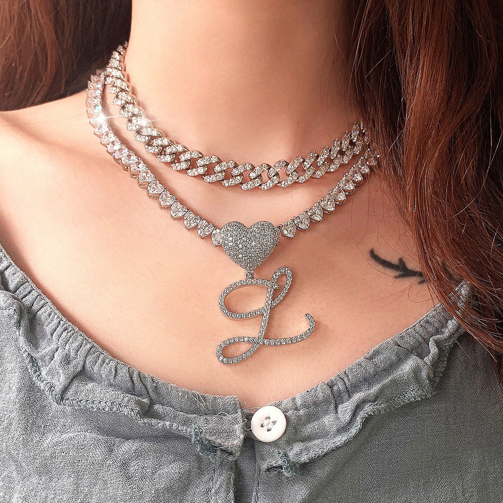 Custom Heart Frosty Initial Cuban Necklace + FREE Heart Tennis Chain