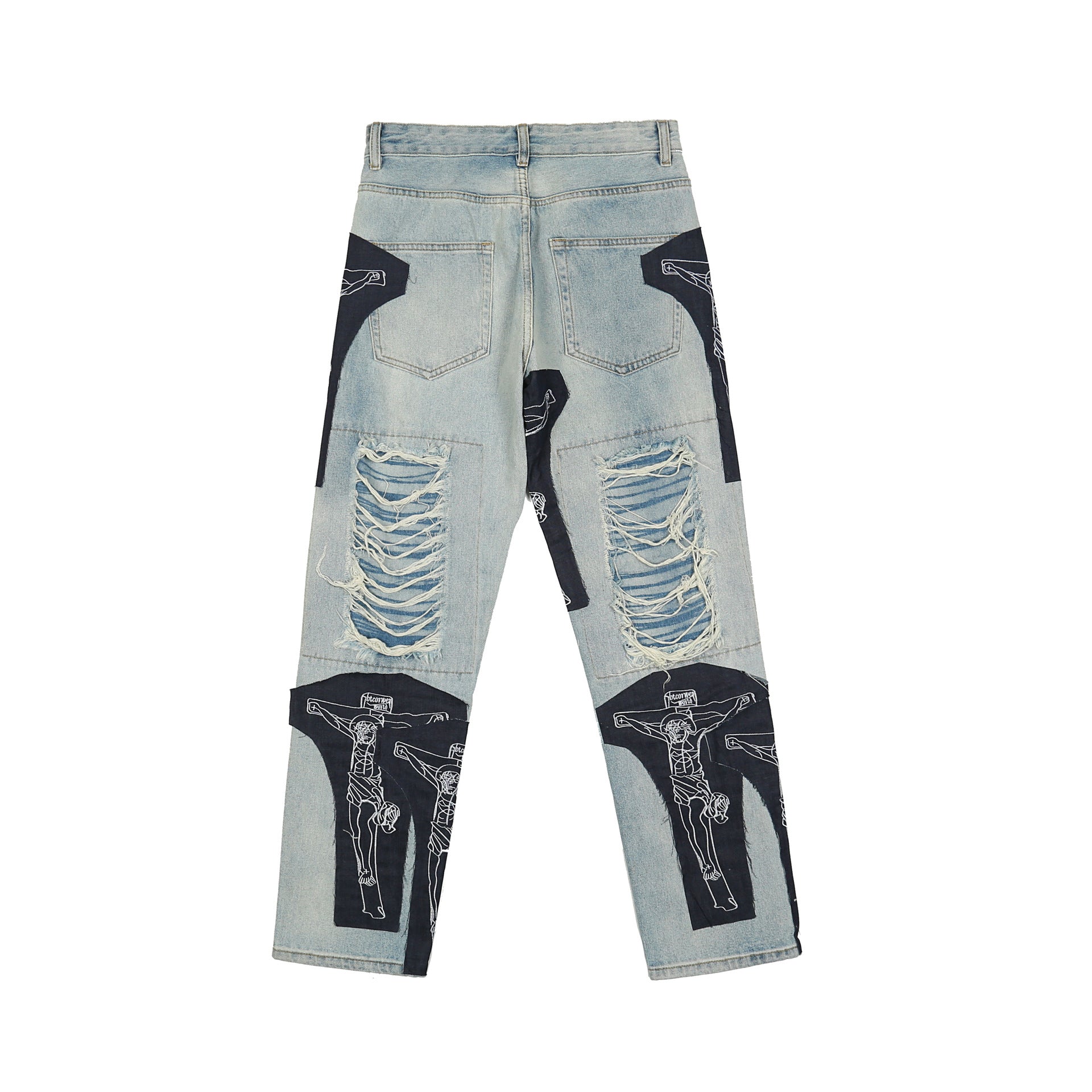 Ripped Jesus Patchwork Jeans