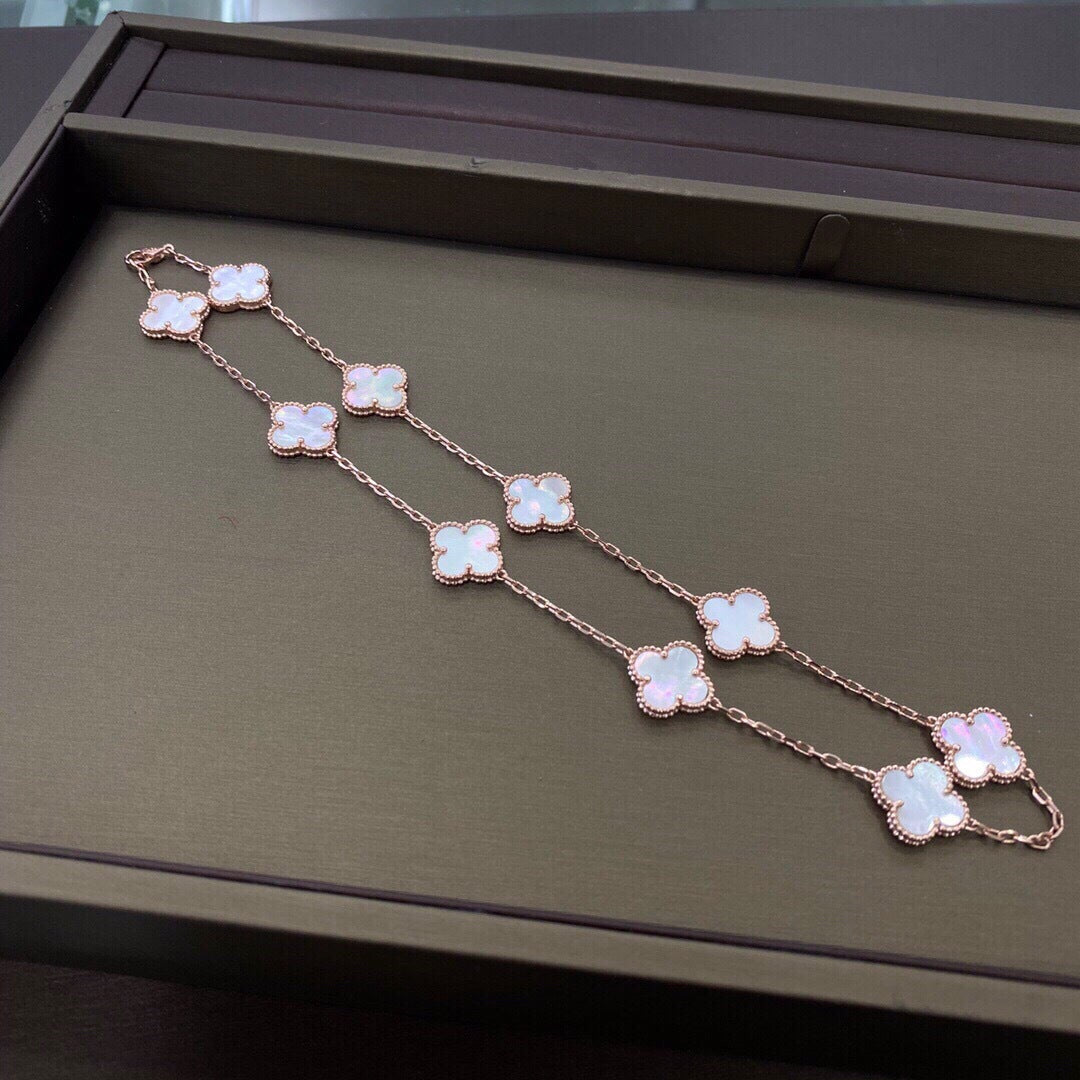 White Mother of Pearl Clover Necklace - 18k Gold & 925 Sterling Silver
