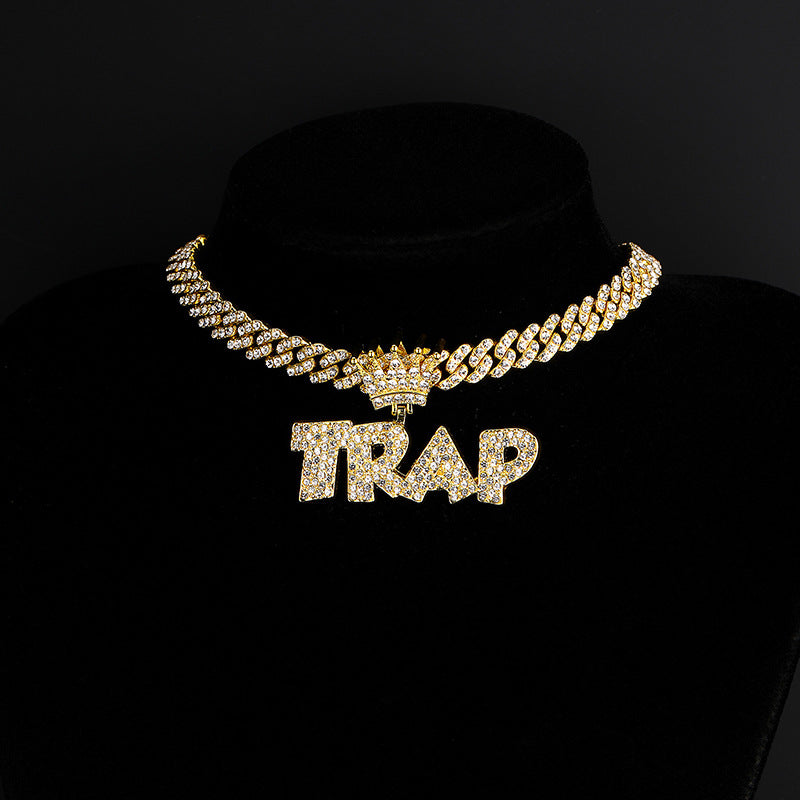 Iced Out TRAP Letter Pendant + Cuban Chain