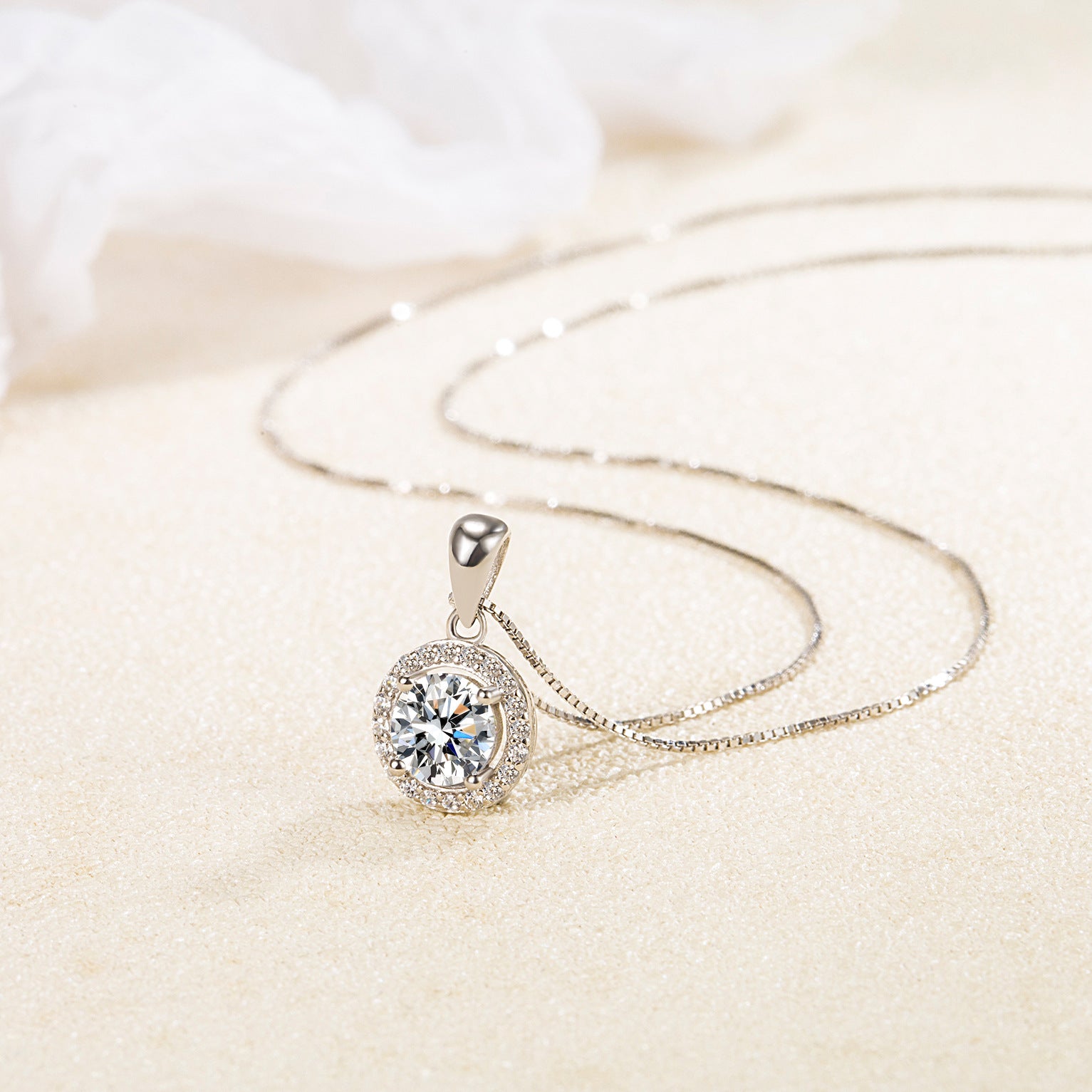 925 Sterling Silver Faux Diamond Princess Necklace
