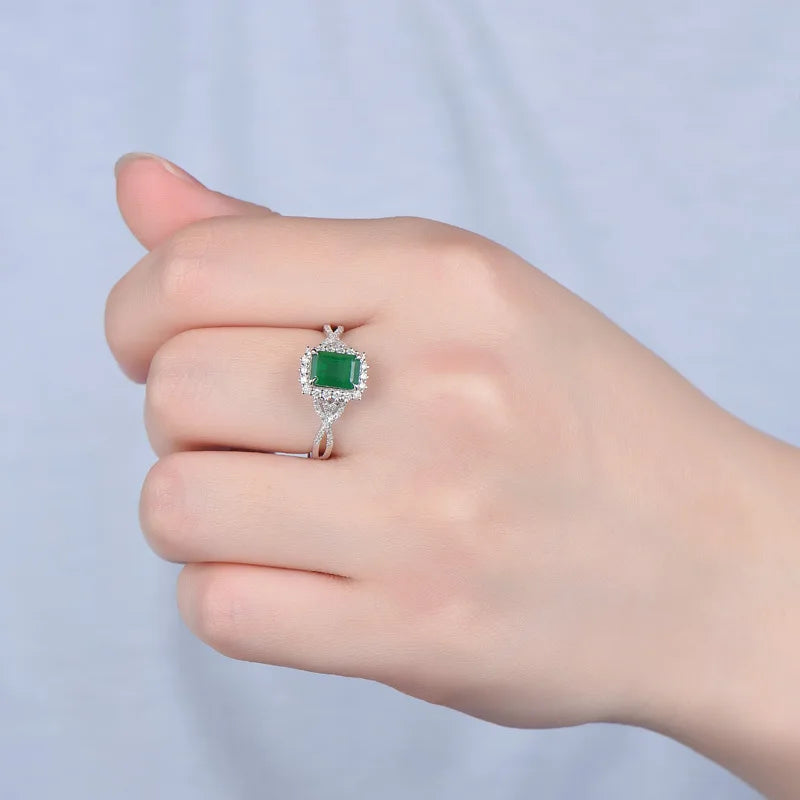 925 Sterling Silver Emerald Princess Ring