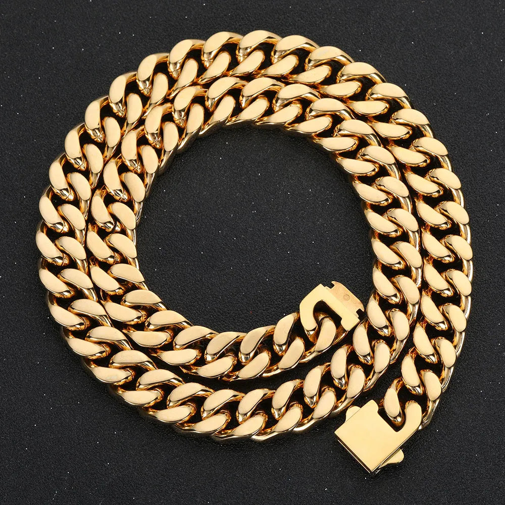 Gold Plated Stainless Steel Curb Cuban Link Chain or Bracelet - BOGO