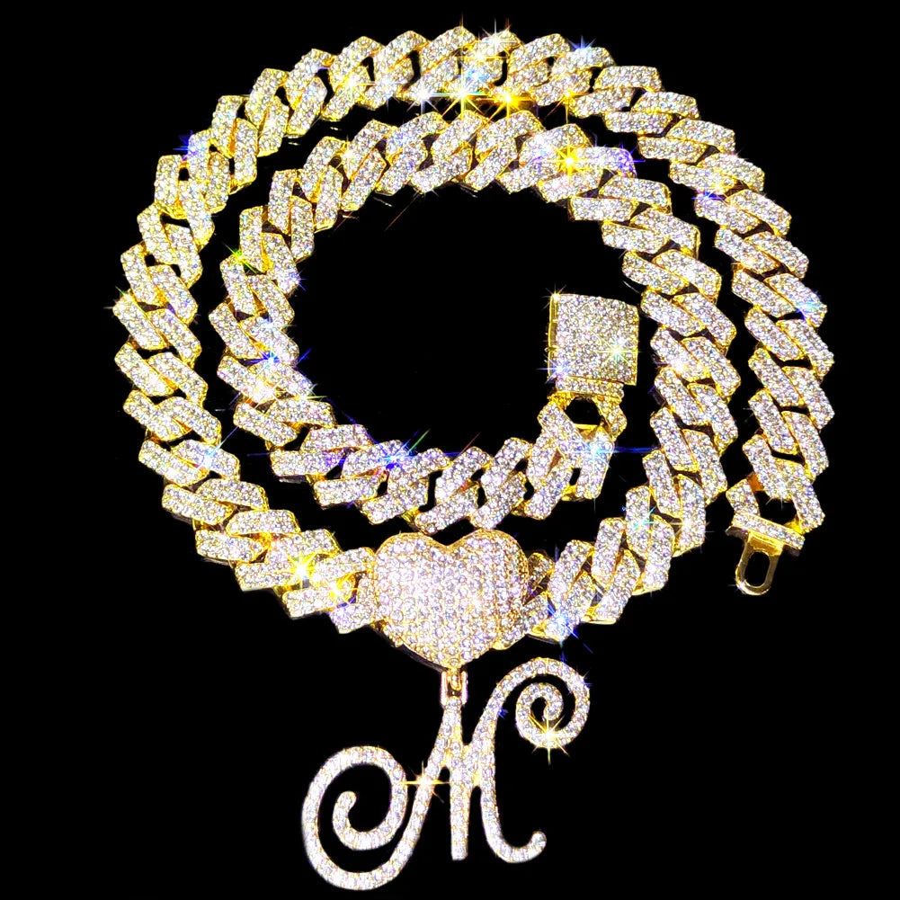 Cursive Letter Pendant Cuban Chain and FREE Bracelet