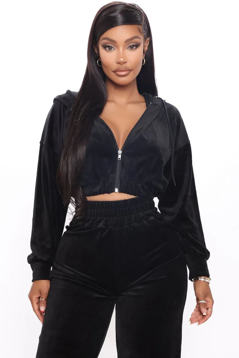 Solid Velvet Two Piece Tracksuit