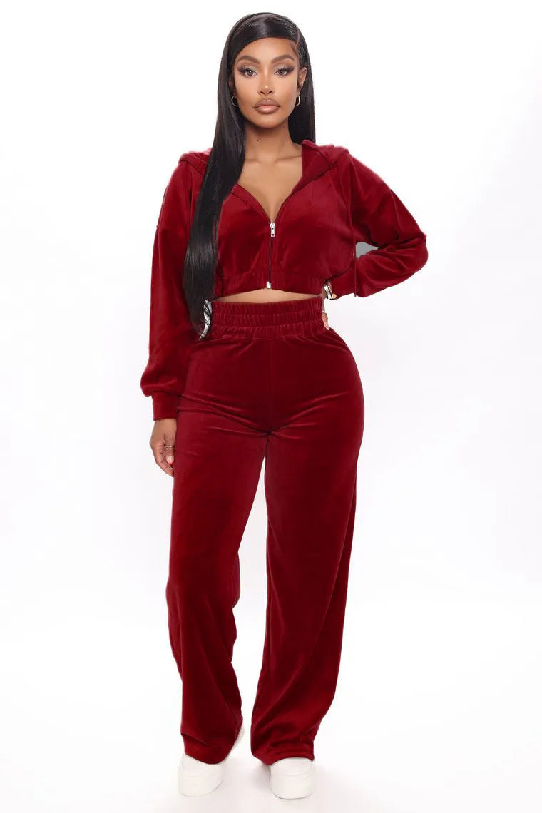 Solid Velvet Two Piece Tracksuit