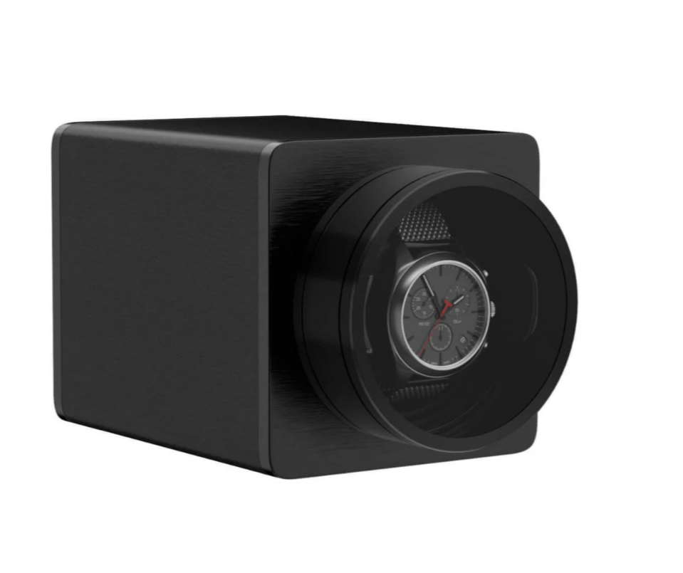 Watch Winder Single Box – Quiet Mabuchi Motor, Stackable Vegan Leather Case for Travel – Midnight Black