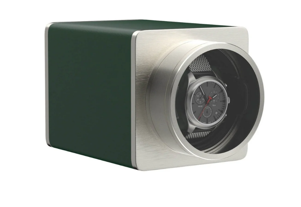 Watch Winder Single Box – Quiet Mabuchi Motor, Stackable Vegan Leather Case for Travel – Hulk Green