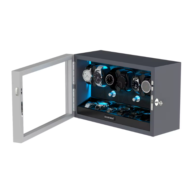 Aurora Blue Light 6+6 Watch Winder with Extra Storage and Quiet Motors