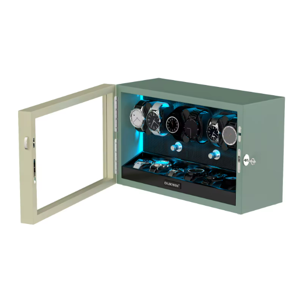 Aurora Blue Light 6+6 Watch Winder with Extra Storage and Quiet Motors