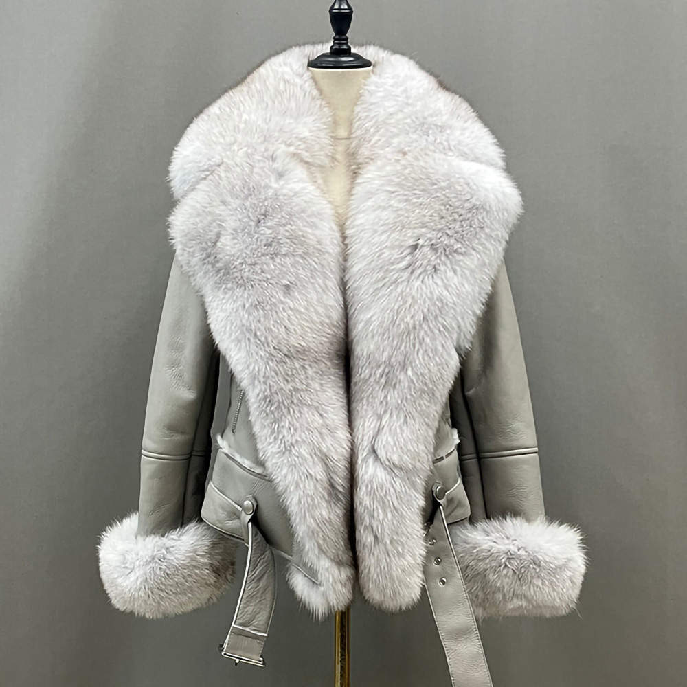 Luxury Genuine Fox Fur Leather Jacket