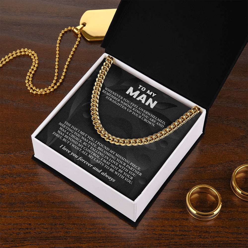 To My Man Message Card Cuban Chain