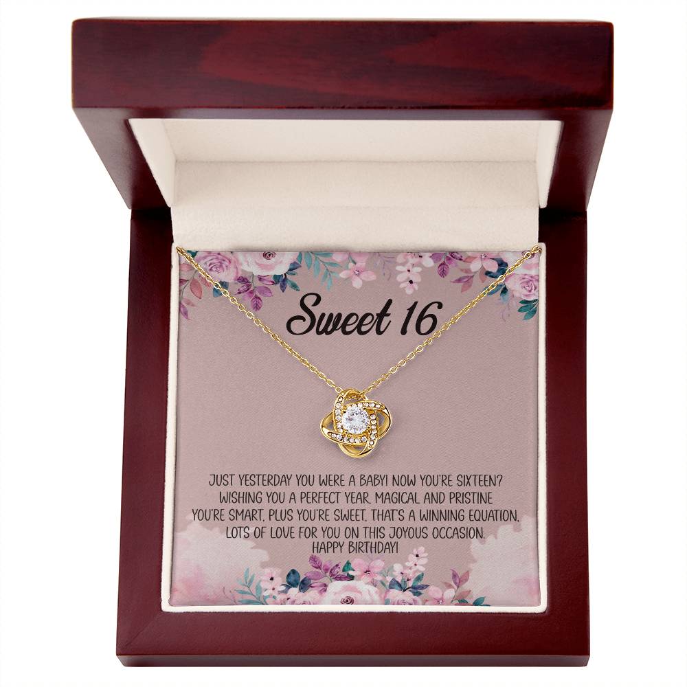 Sweet 16 Message Card Love Knot Necklace