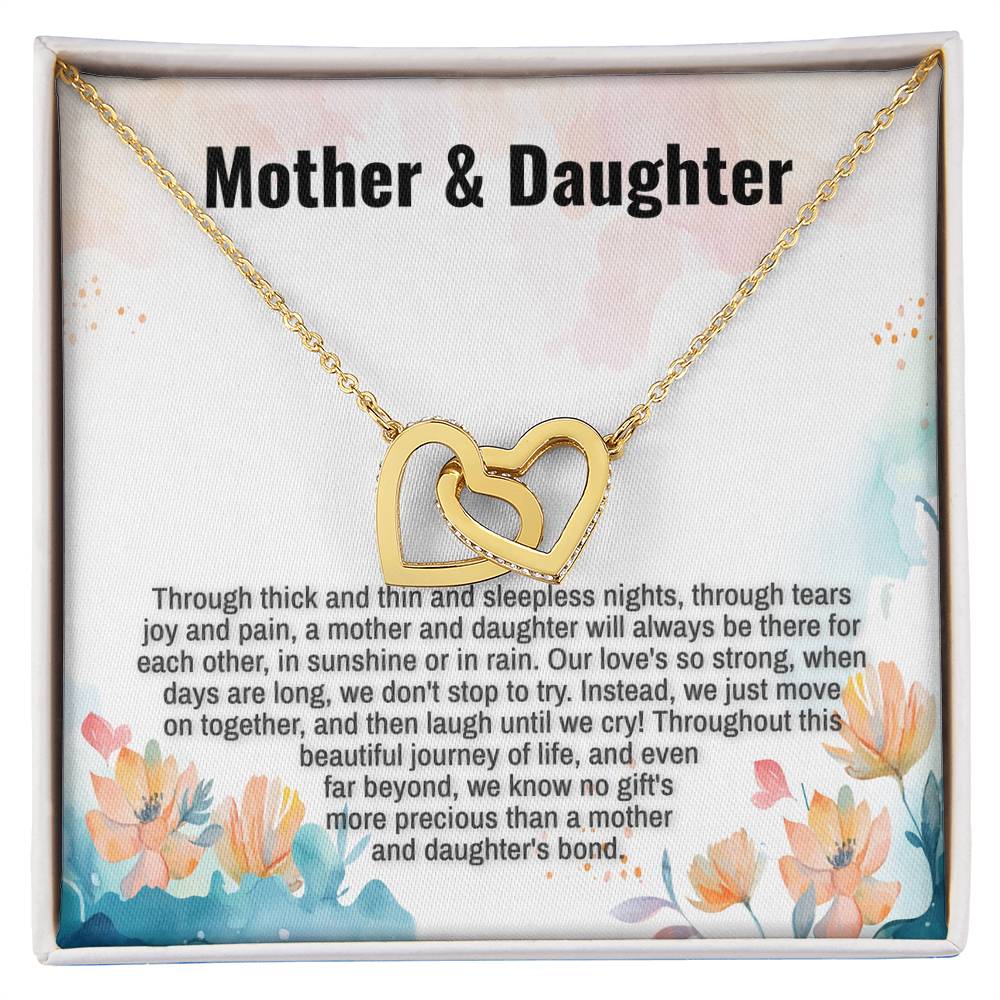 Mother & Daughter Message Card Interlocking Hearts Necklace