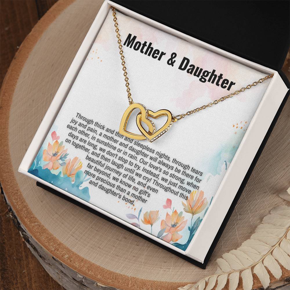 Mother & Daughter Message Card Interlocking Hearts Necklace