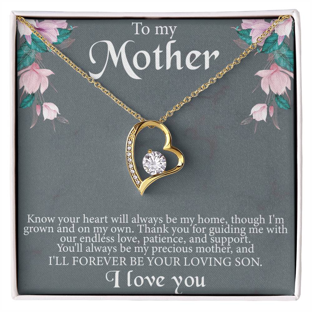 To My Mother From Son Message Card Heart Necklace