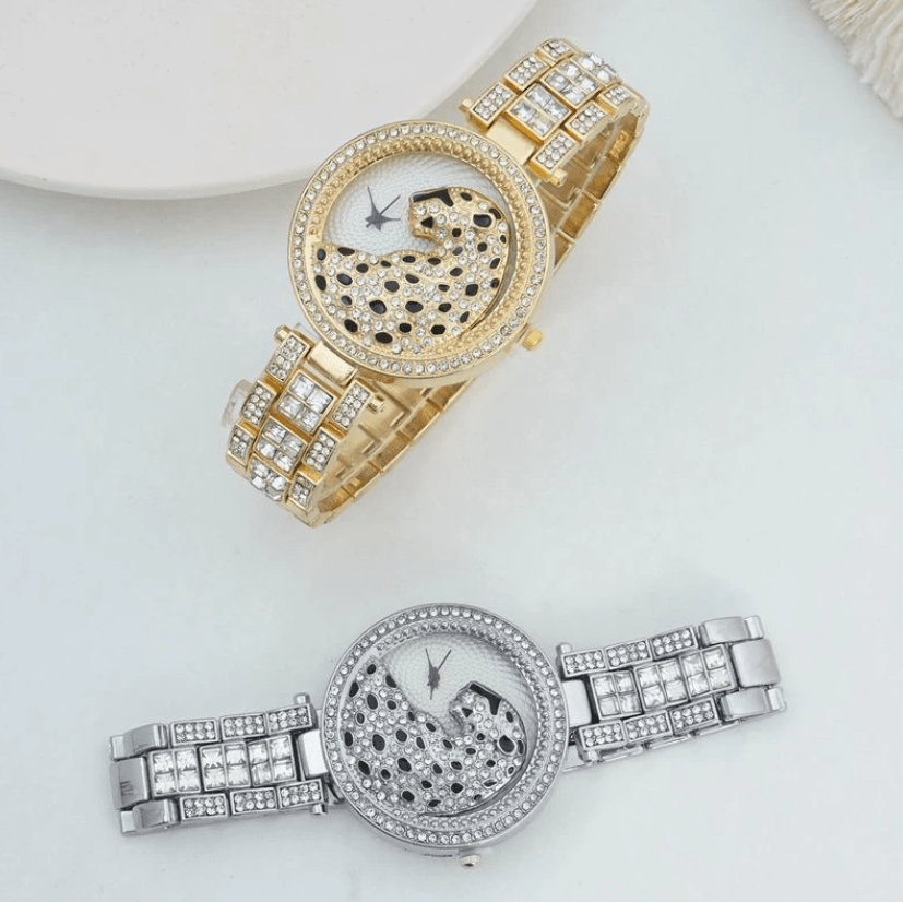 Hip Hop Fresh Jewelry hip hop jewelry 18k Gold Quartz Diamond Leopard Watch