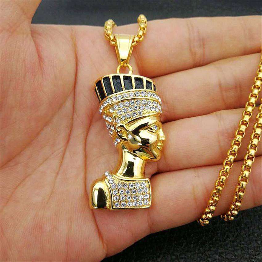 Hip Hop Fresh Jewelry hip hop jewelry 20 Inch Egyptian Queen Nefertiti Bling Pendant Necklace