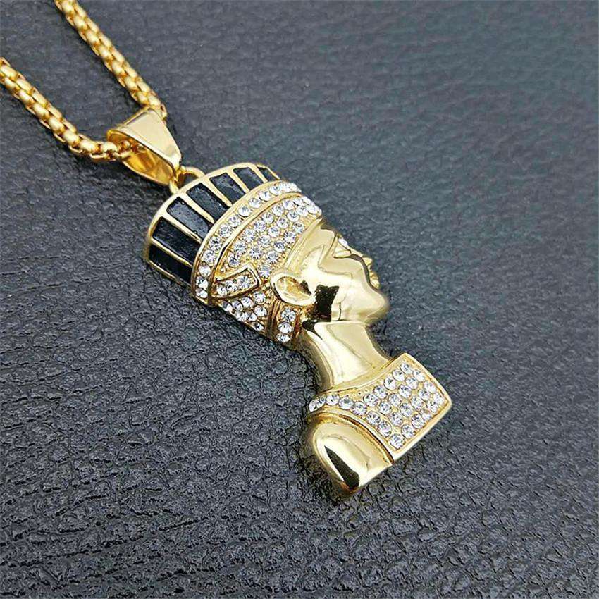 Hip Hop Fresh Jewelry hip hop jewelry 22 Inch Egyptian Queen Nefertiti Bling Pendant Necklace